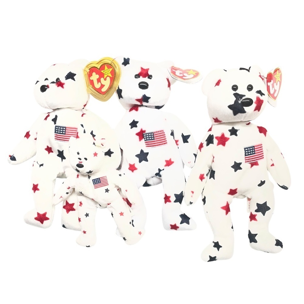 Ty Beanie Babies set 3 “Glory” white and covered in red and blue star 1 Teenie - Picture 2 of 8